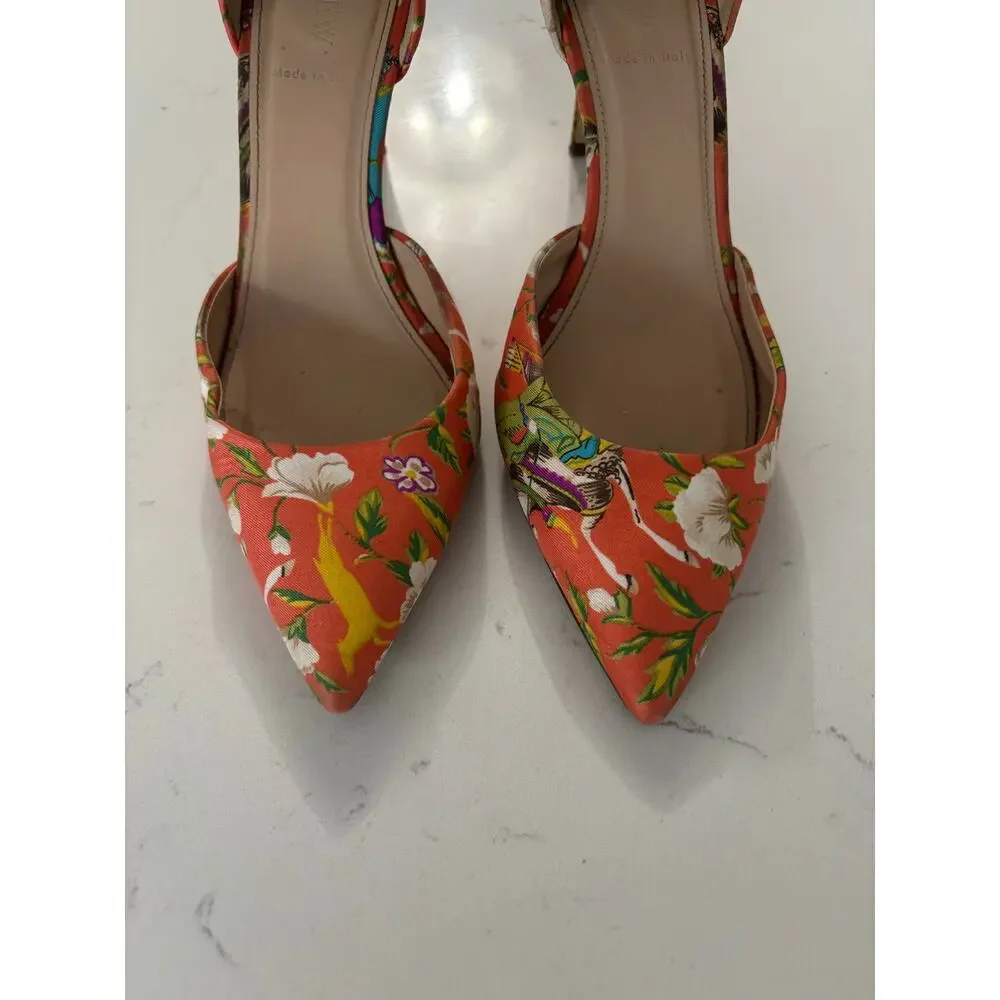 J.Crew Silk Lucie dorsay Pumps sz 8.5 Sweet Orange floral made in Italy chic
